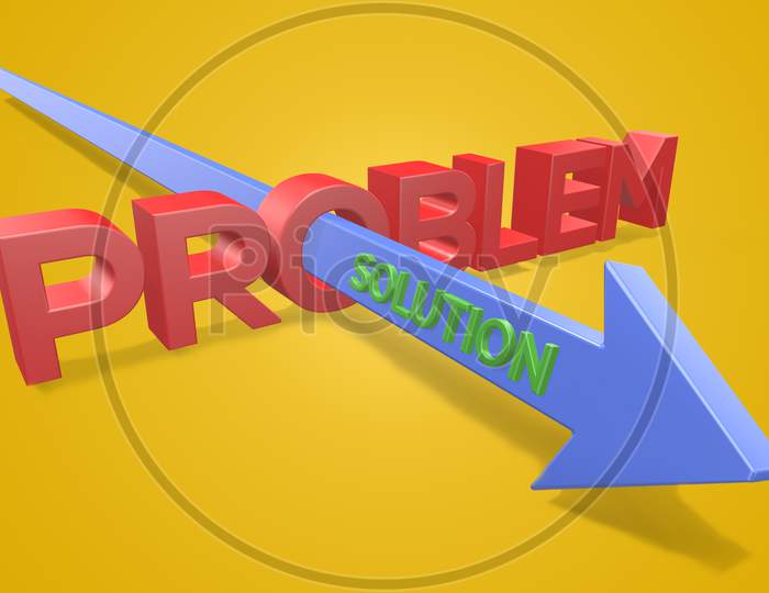 3D Render Of Word Problem And Solution Arrow. Concept Of Customer Help And Support 3D Rendering