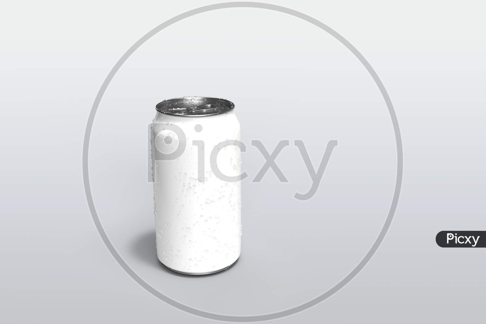 A White Metallic Soda Can With Liquid Condensation On Surface In White Background For Beverage Product Mockups, 3D Rendering