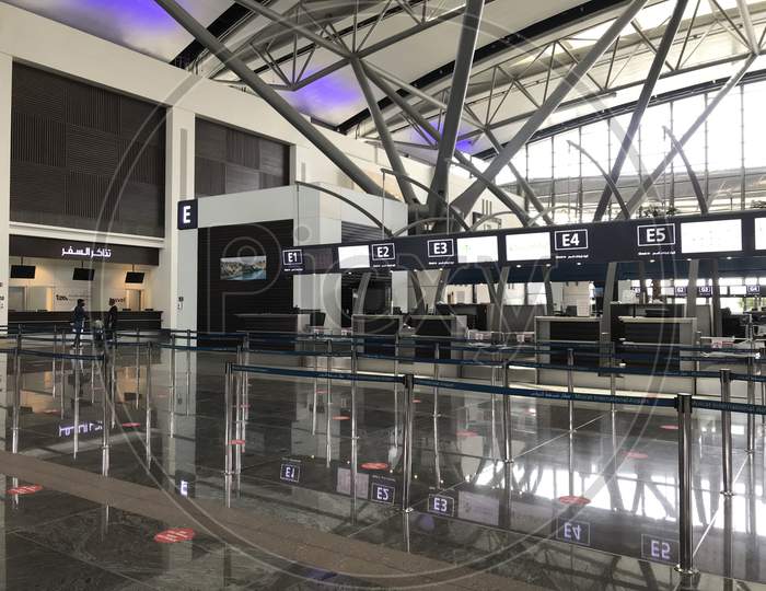 International Airports Are Empty And No One To Travel Because Of Lock Down Due To Corona Pandemic Situation
