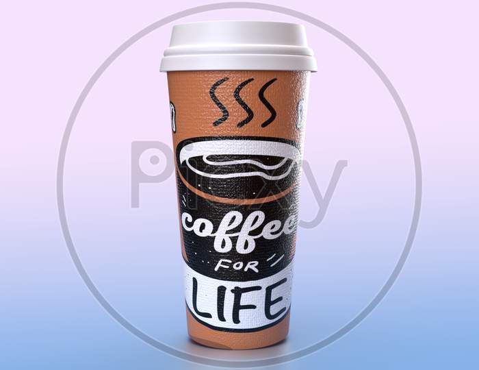 A Coffee Cup Isolated In A Blue Violet Gradient Background. 3D Rendering