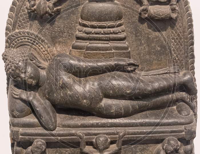 Archaeological Sculpture Of Mahaparinirvana From Indian Mythology