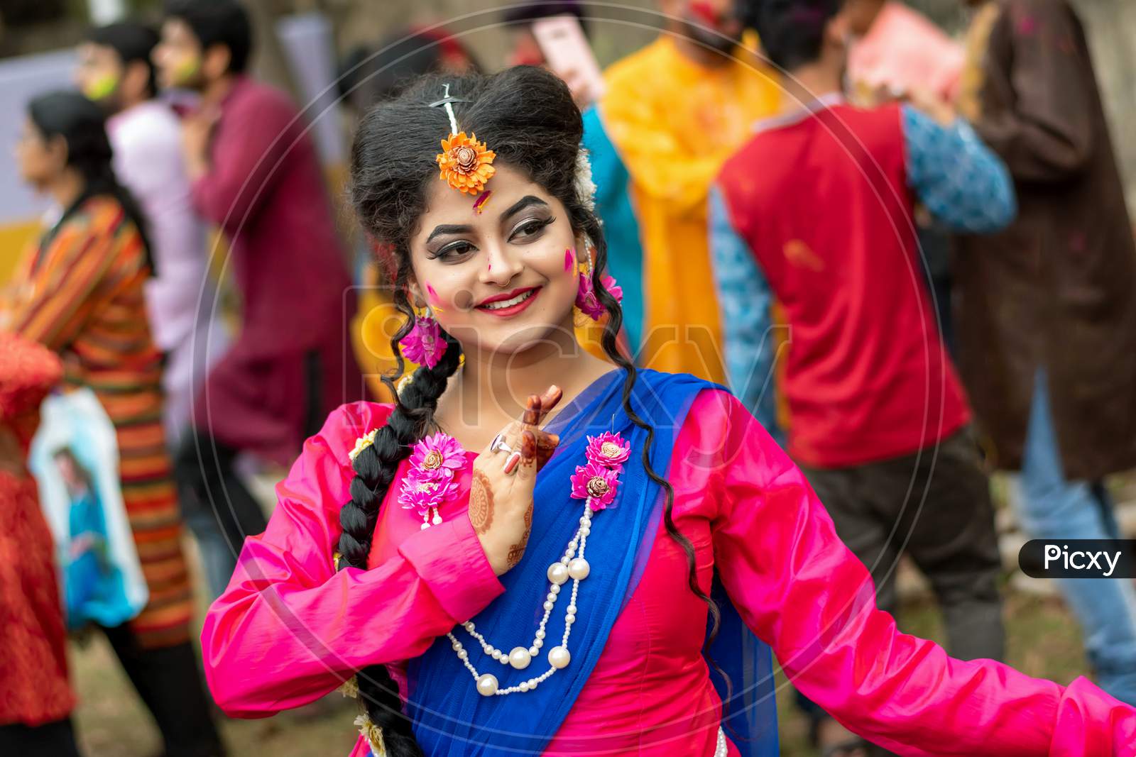 Students Are Celebrating Holi Or 'Basanta Utsav' At In Kolkata, India On March 2020