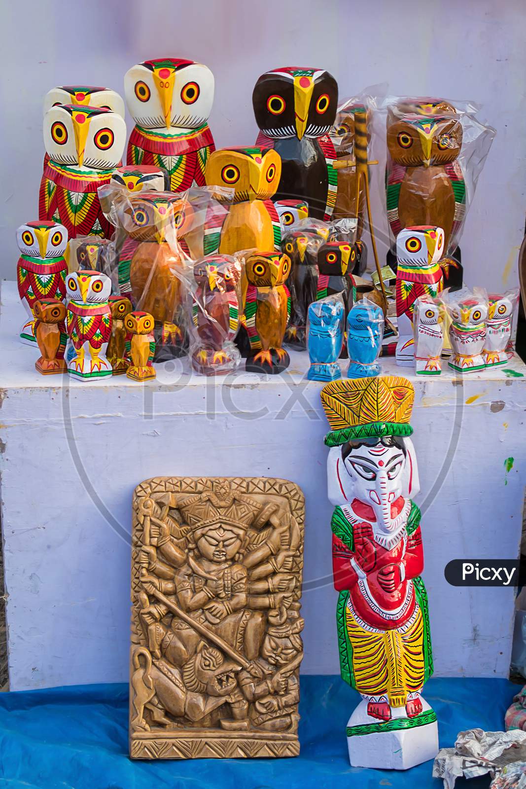 Indian Traditional Handmade Wooden Toys Is Displayed In A Street Shop For Sale. Indian Handicraft And Art