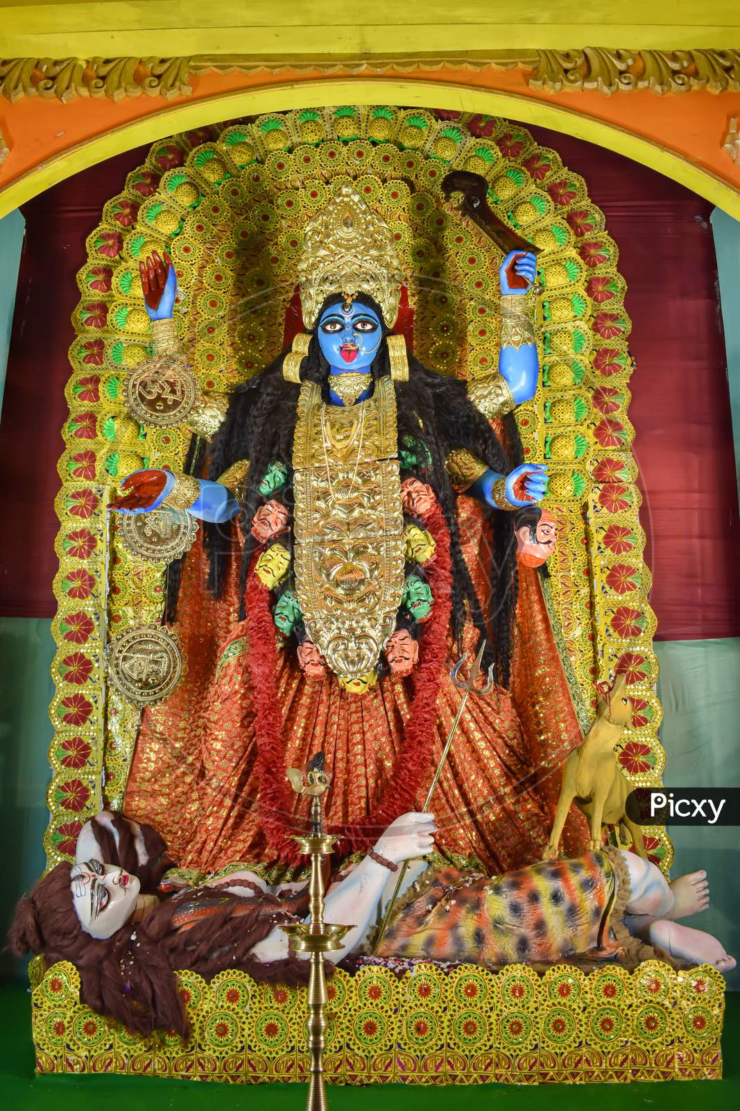 Goddess Kali Idol Decorated At Puja Pandal, Kali Puja Also Known As Shyama Puja Or Mahanisha Puja, Is A Festival Dedicated To The Hindu Goddess Kali, Celebrated On The New Moon Day In West Bengal.