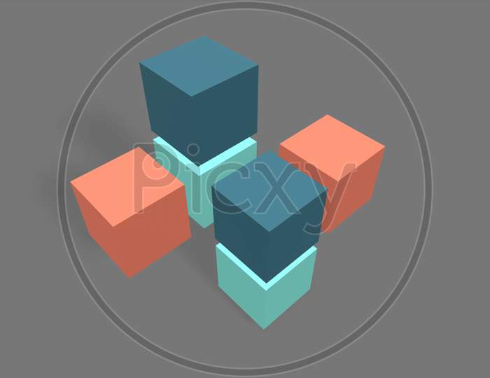 3D Render Different Color Cube On Gray Background