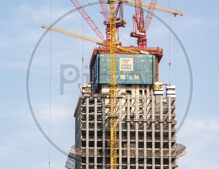 Construction Of High-Rise Skyscraper In Beijing, China
