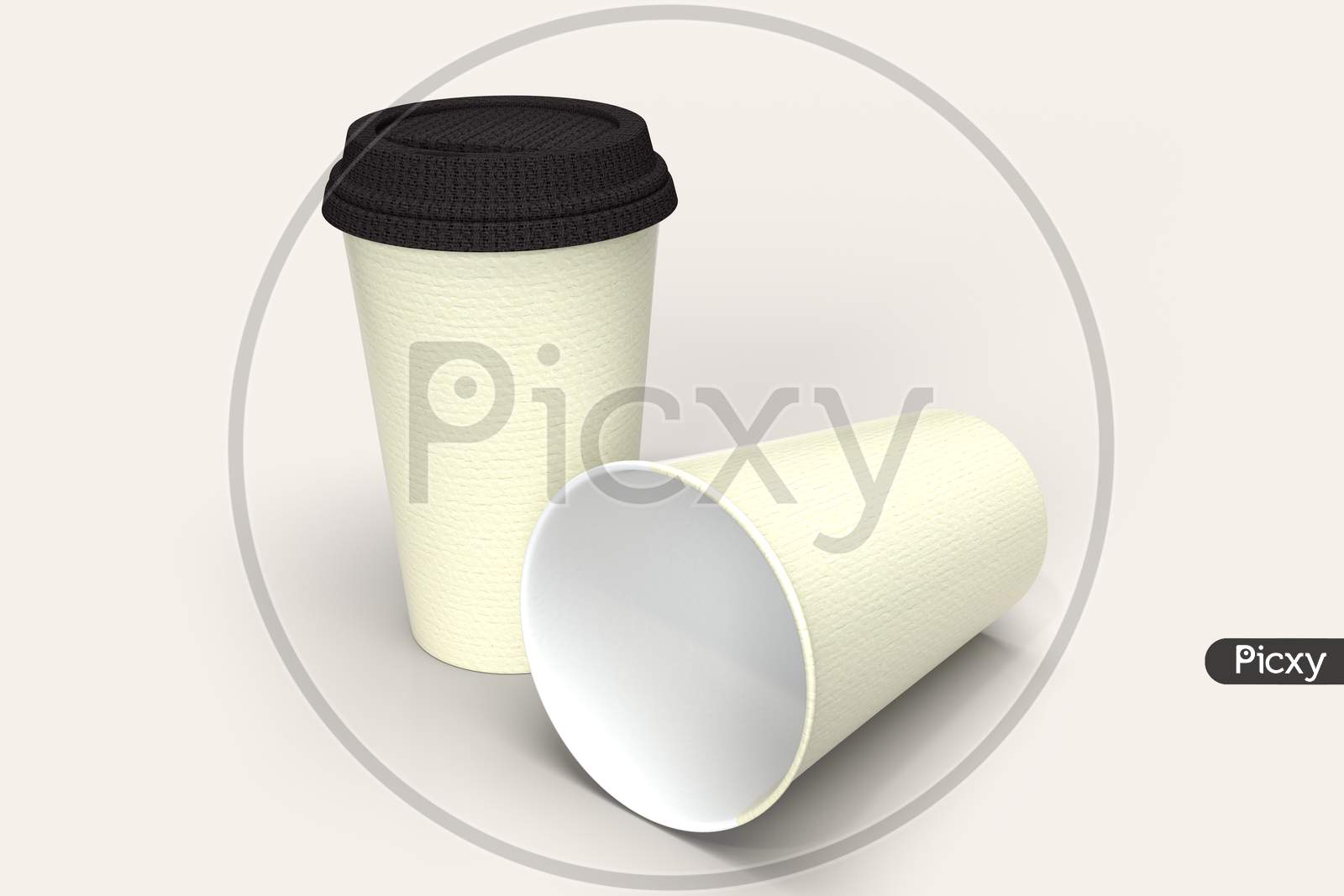 Realistic Paper Disposable Coffee Cup With Blank Mockups Isolated In White Background. Fast Food Lifestyle Concept, 3D Rendering