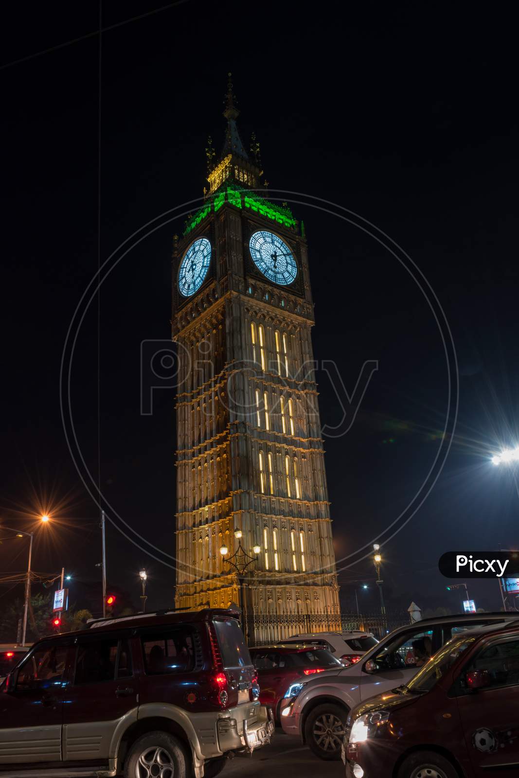 Big Watch Or Clock Tower Partial Display As Clone Model Of Big Ben Watch Tower Of London, On Public Street At Lake Town, Kolkata, India For Public.