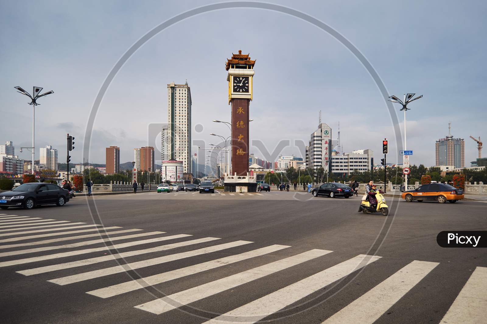 Clock Tower In Chengde City Center In Hebei Province In North China.