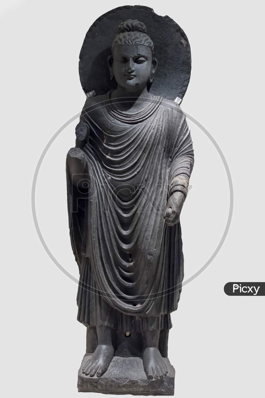 Archaeological Sculpture Standing Of Buddha In Meditation From Indian Mythology