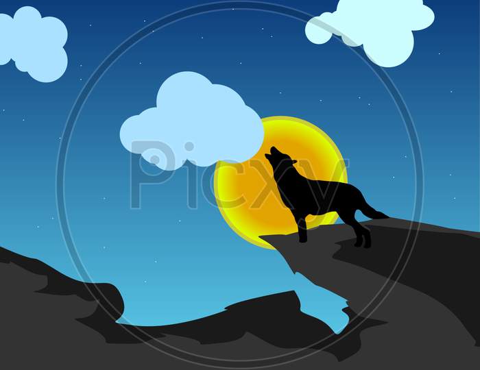 Wolf Howl In Full Moon And Star Night Art