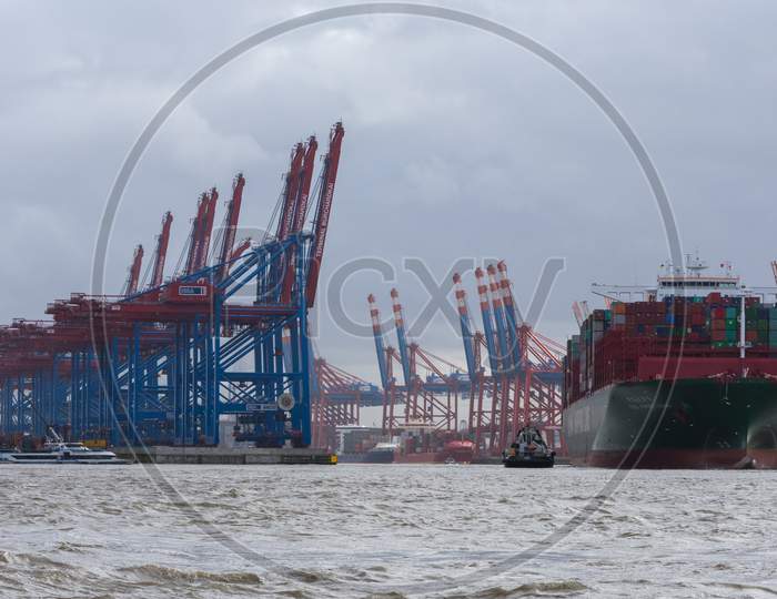 Container Terminal In The Port Of Hamburg, Germany