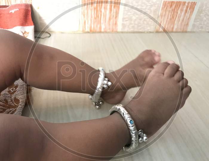 Anklets Ornaments Wore By Small Infant Boy Or Girl In The Hospital Or Home Is An Part Of Childhood