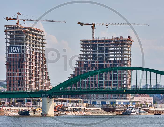 Construction Of Belgrade Waterfront Modern Residence Complex In Belgrade Serbia