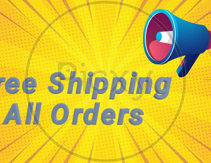 3D Render Free Shipping All Orders Tag. Banner Design Template F