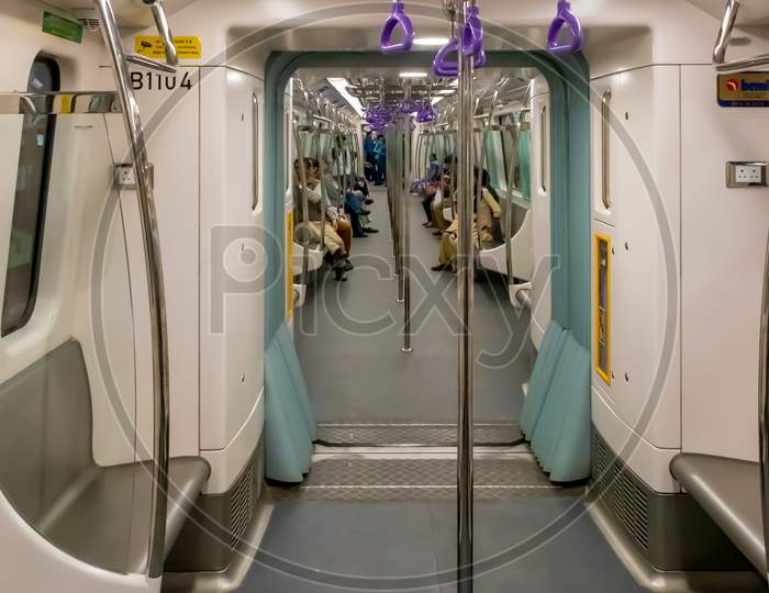 A View Of Subway Train Interior Of Kolkata East West Metro System At Salt Lake Sector V, Bidhannagar, Kolkata On January 2020