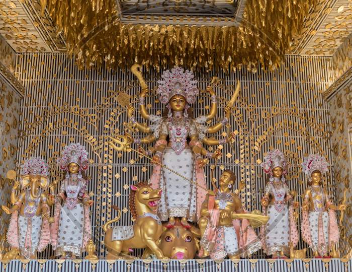 Durga Puja, Also Called Durgotsava, Is An Annual Hindu Festival In The Indian Subcontinent That Reveres The Goddess Durga Decorated Kumortuli, Kolkata, India.