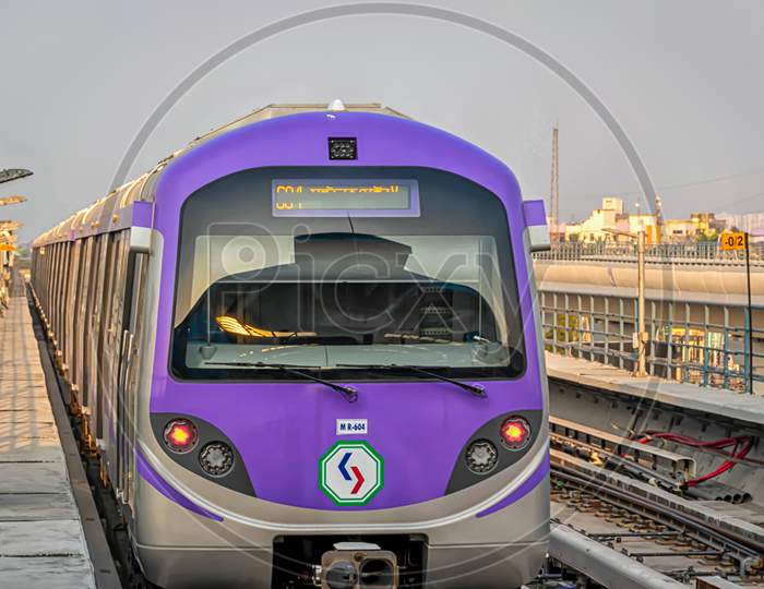 A View Of Subway Train Arrives At Metro Station Of Kolkata East West Metro System At Salt Lake Sector V, Bidhannagar, Kolkata On 18Th January 2020