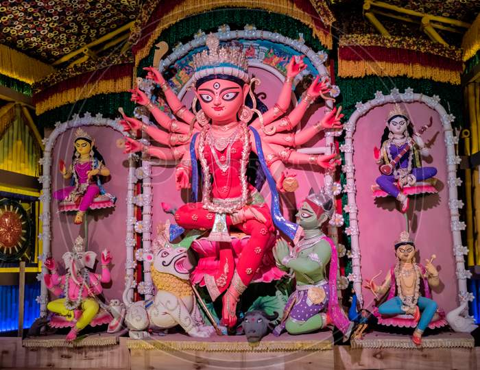 Durga Puja, Also Called Durgotsava, Is An Annual Hindu Festival In The Indian Subcontinent That Reveres The Goddess Durga Decorated Kumortuli, Kolkata, India.