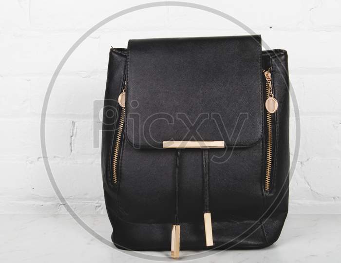 Black leather Handbag fashion accessory