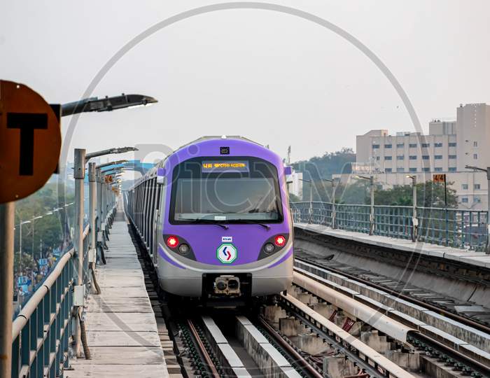 Subway Train Departure From Metro Station Of Kolkata East West Metro System Kolkata On 18Th January 2020
