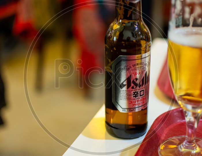 Asahi Super Dry Beer Served In A Bar In Berlin, Germany