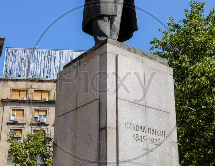 Nikola Pasic Statue At The Nikola Pasic Square In Belgrade, Capital Of Serbia
