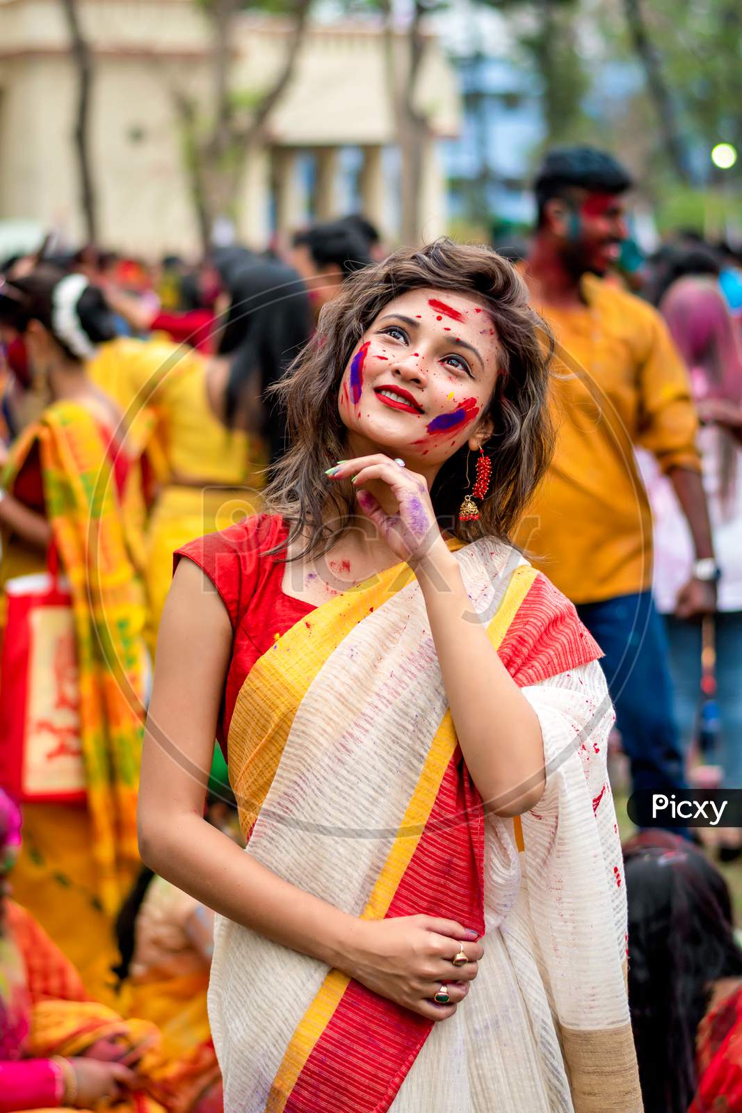Students Are Celebrating Holi Or 'Basanta Utsav' At In Kolkata, India On March 2020