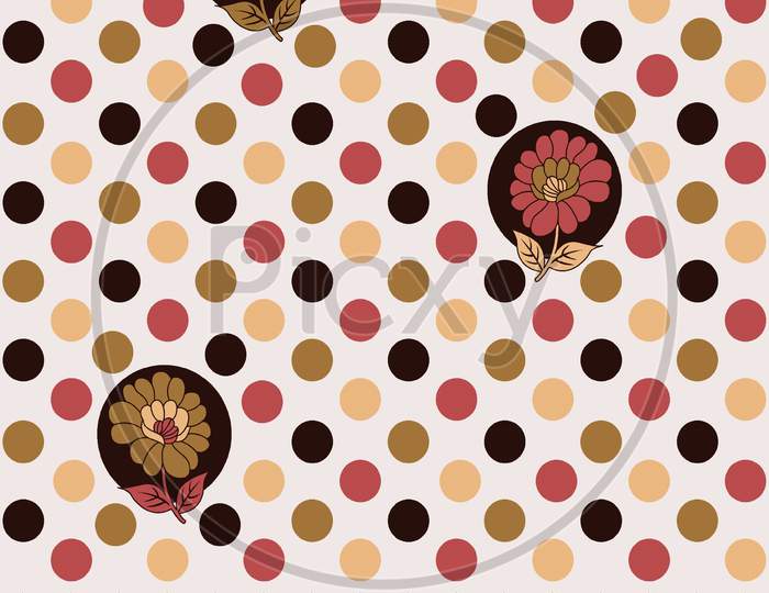 Beautiful Textile Flower Border Design Pattern With Polka Dot Background