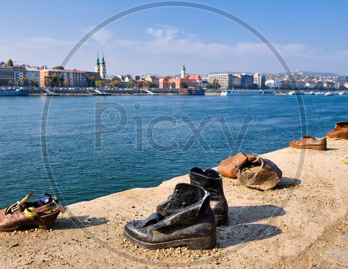 Shoes On The Danube Bank Jewish Memorial In Budapest, Hungary