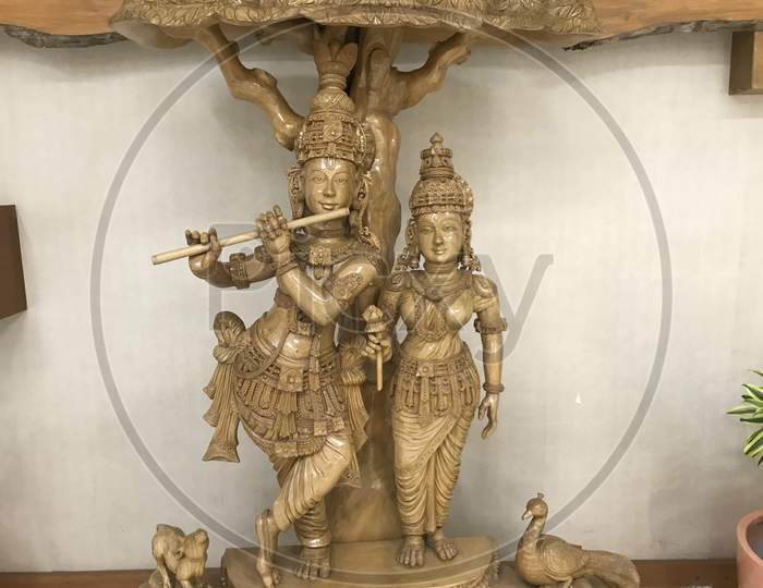 Lord Krishna And His Goddess Standing Statues Are Kept In Holy Place Of An Chennai And Representing Hinduism In South India