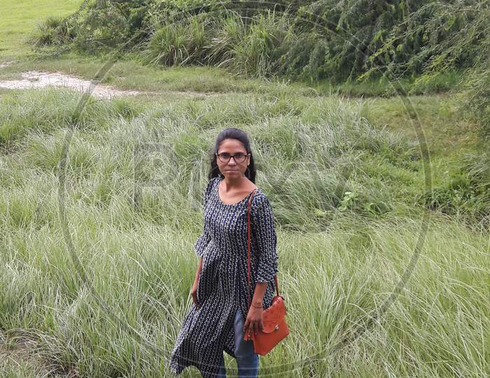 A girl in environmental background