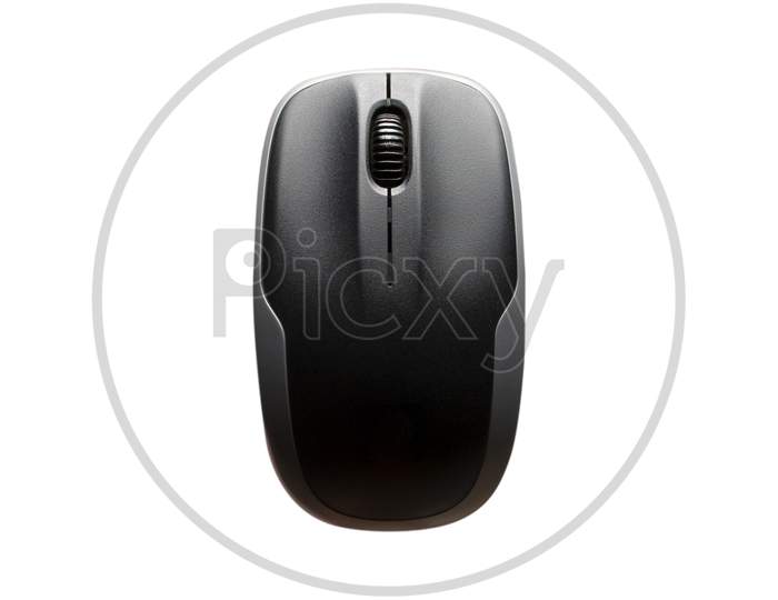 Above View Of Computer Mouse On White Background. Black And Grey Computer Mouse.Computer Mouse Isolated On The White Background.