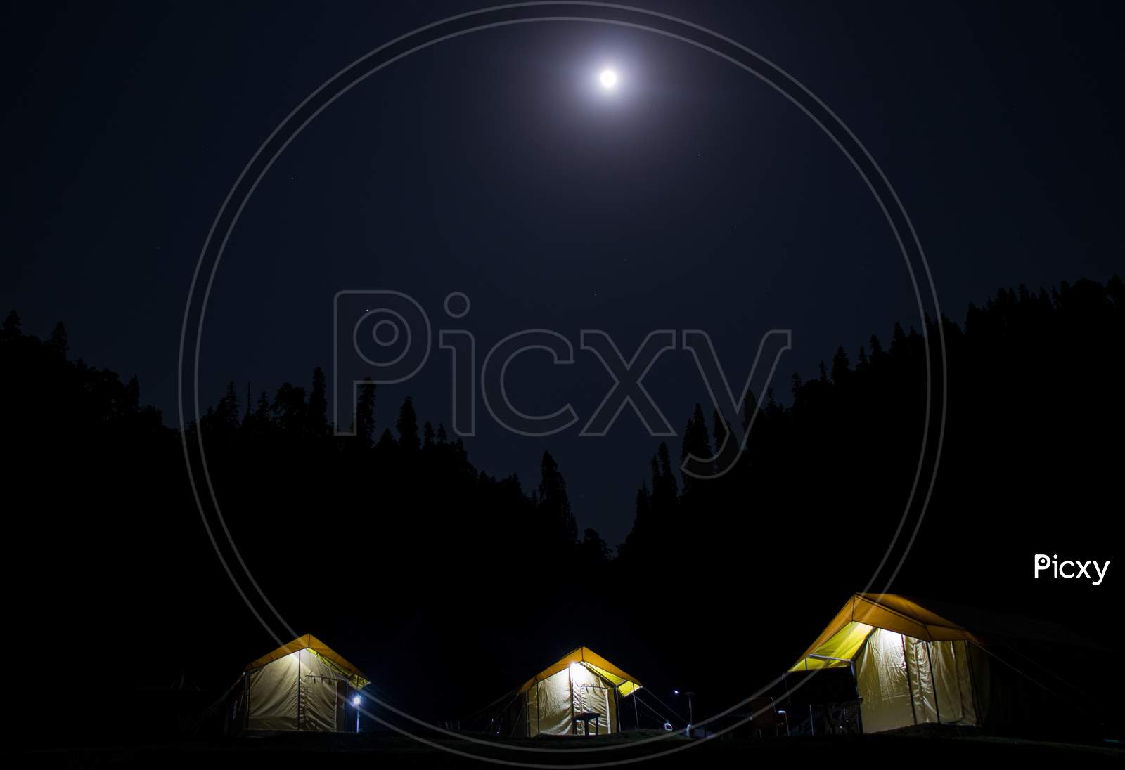 Night Camps With Moon In Chopta, Uttrakhand