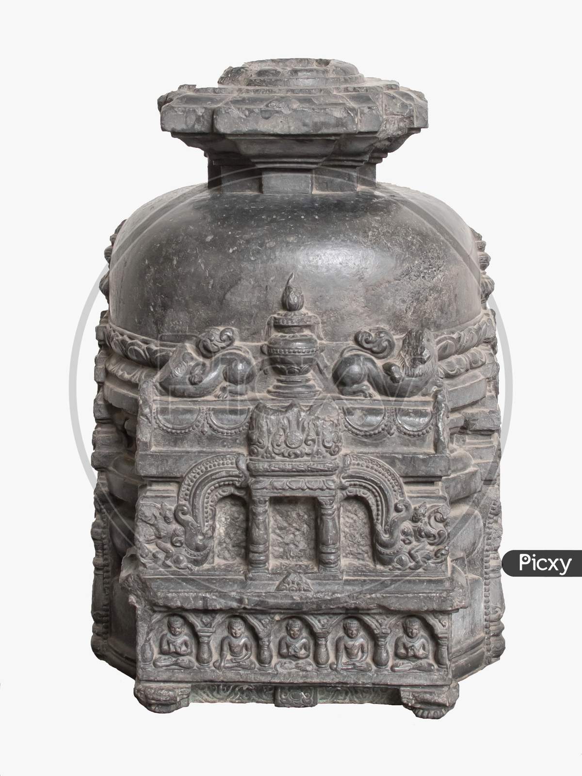 Archaeological Sculpture Of Votive Stupa From Indian Mythology