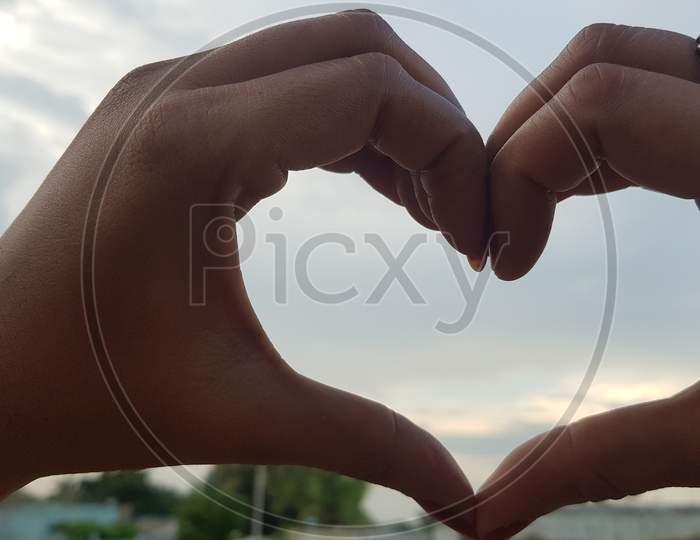 Female hands heart shape on nature