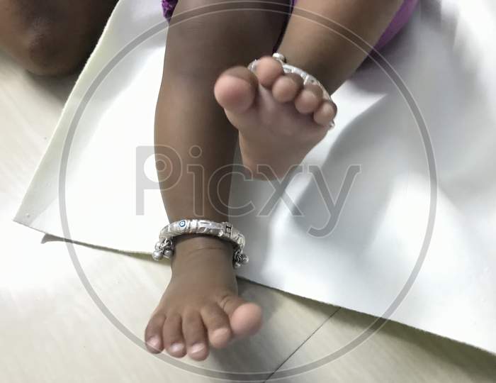 Anklets Ornaments Wore By Small Infant Boy Or Girl In The Hospital Or Home Is An Part Of Childhood