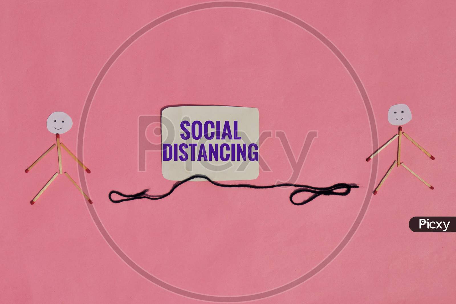 Social Distancing Or Safe Distance Conceptual Photo With Match Stick Made Characters