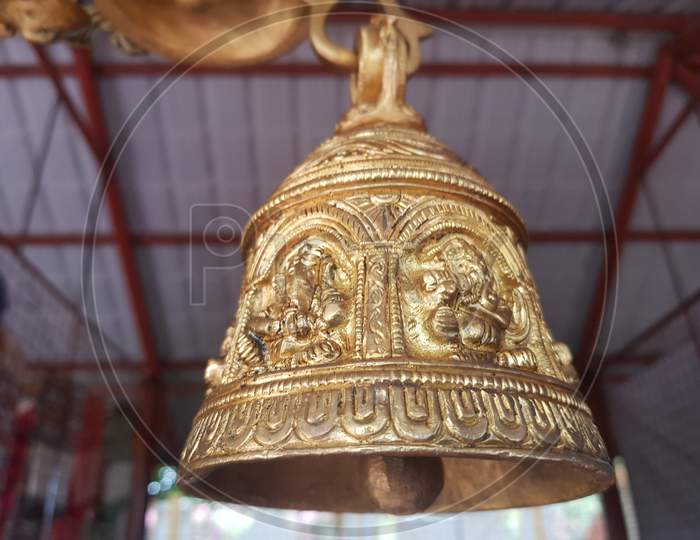 Old vintage religious temple gold brass Bell