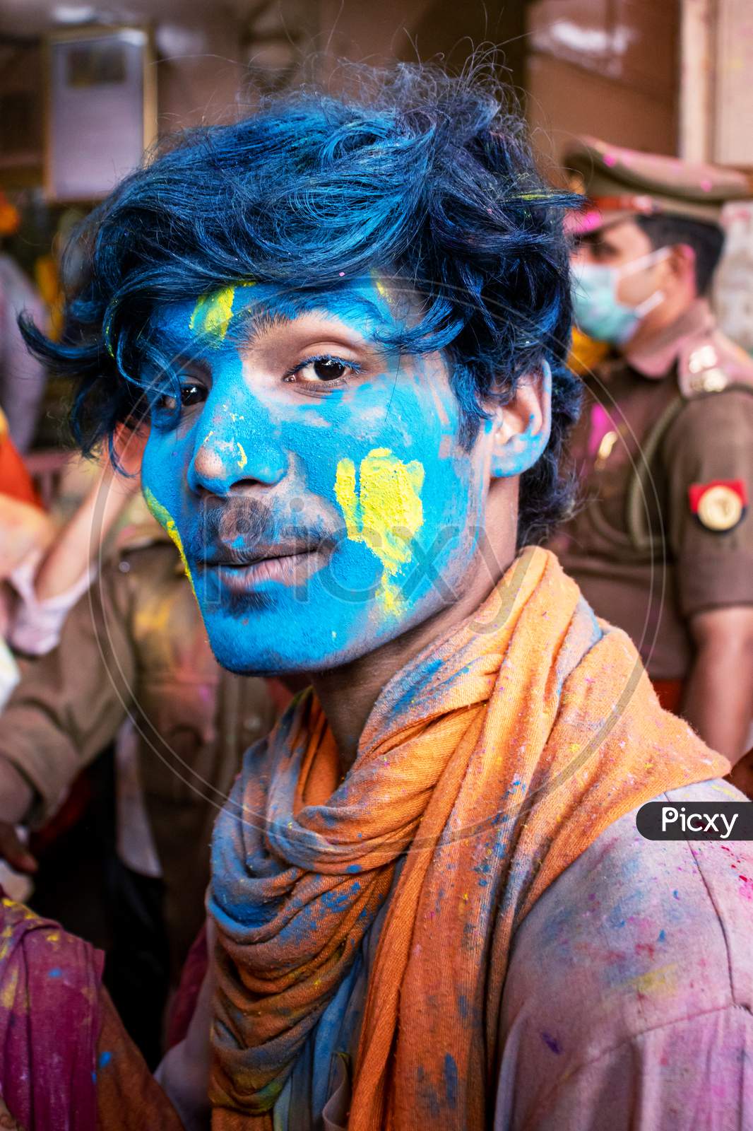 04 March 2020, Mathura, India.People Of Mathura Enjoying Holi With Colors In Mathura, India.