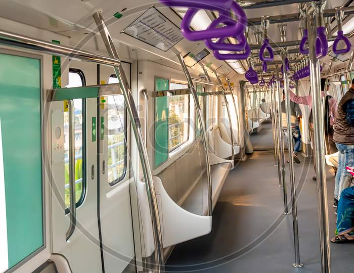 A View Of Subway Train Interior Of Kolkata East West Metro System At Salt Lake Sector V, Bidhannagar, Kolkata On January 2020