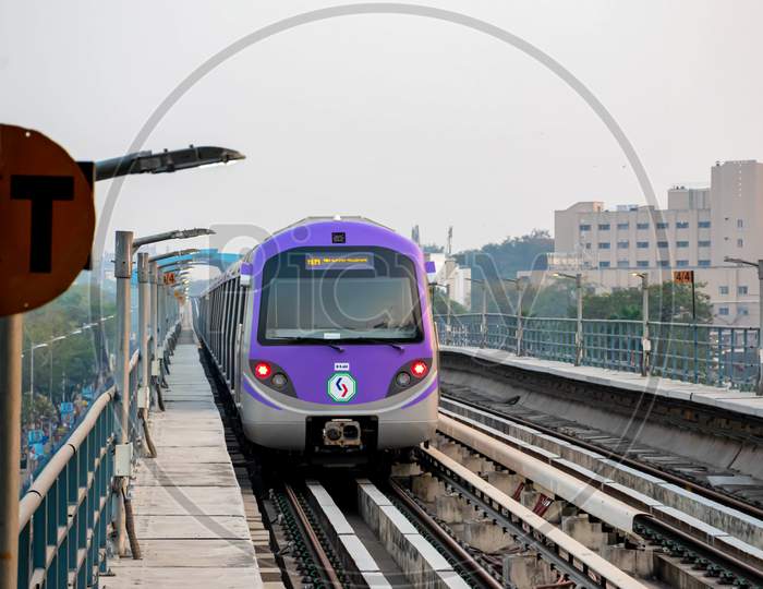 Subway Train Departure From Metro Station Of Kolkata East West Metro System Kolkata On 18Th January 2020