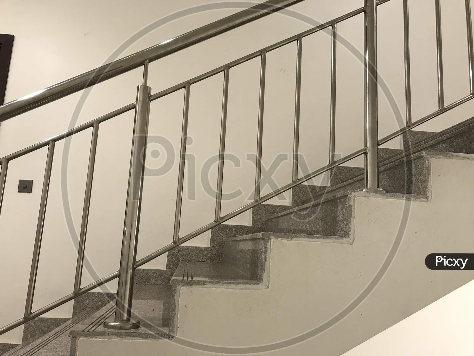 Fire Emergency Staircase Single Flight Images Which Includes Waist Concrete Slab Tread Riser Finished By Granite And Stainless Steel Hand Rail In Slope