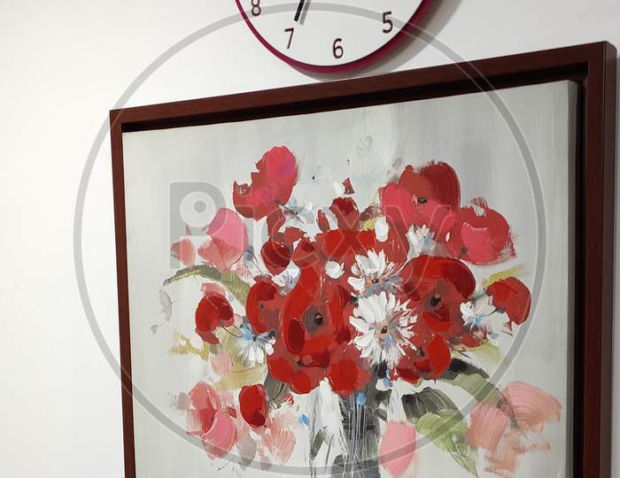 Wall photo frame of red  flowers