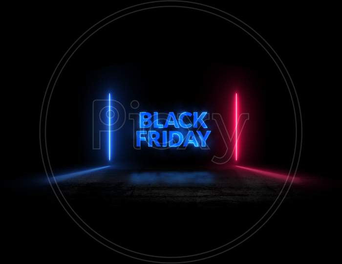 Illustration Colorful Retro Black Friday Neon Light Web Banner For Black Friday Sale