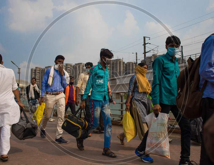 Migrant Workers Returning Back From Bihar And Uttar Pradesh At Kaushambi Bus Terminal In Ghaziabad, India On August 8, 2020.