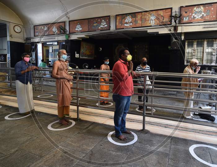 Devotees Queue Maintaining Social Distancing At A Temple As The Government Eased A Nationwide Lockdown Imposed As A Preventive Measure Against The Covid-19 Coronavirus, In Chennai On September 1, 2020.