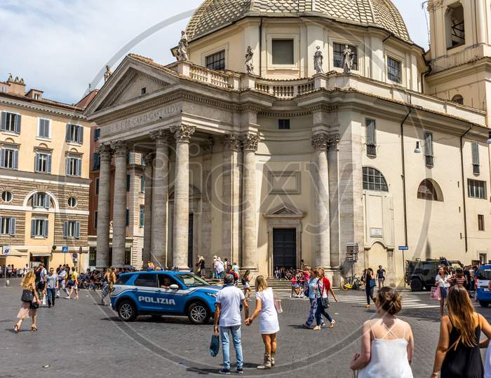 Rome, Italy - 24 June 2018: Santa Maria Del Popolo At Piazza Del Popolo, In Rome