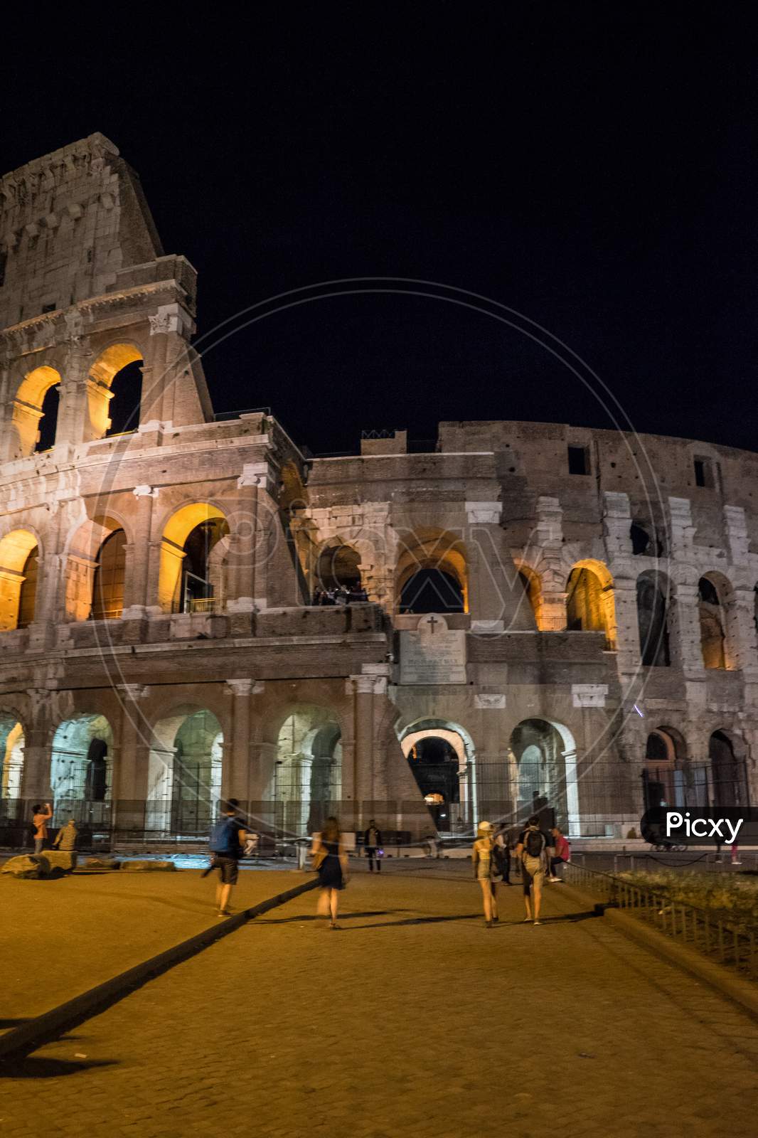 Rome, Italy - 24 June 2018: Night At The Great Roman Colosseum (Coliseum, Colosseo), Also Known As The Flavian Amphitheatre With Lights & Illumination.