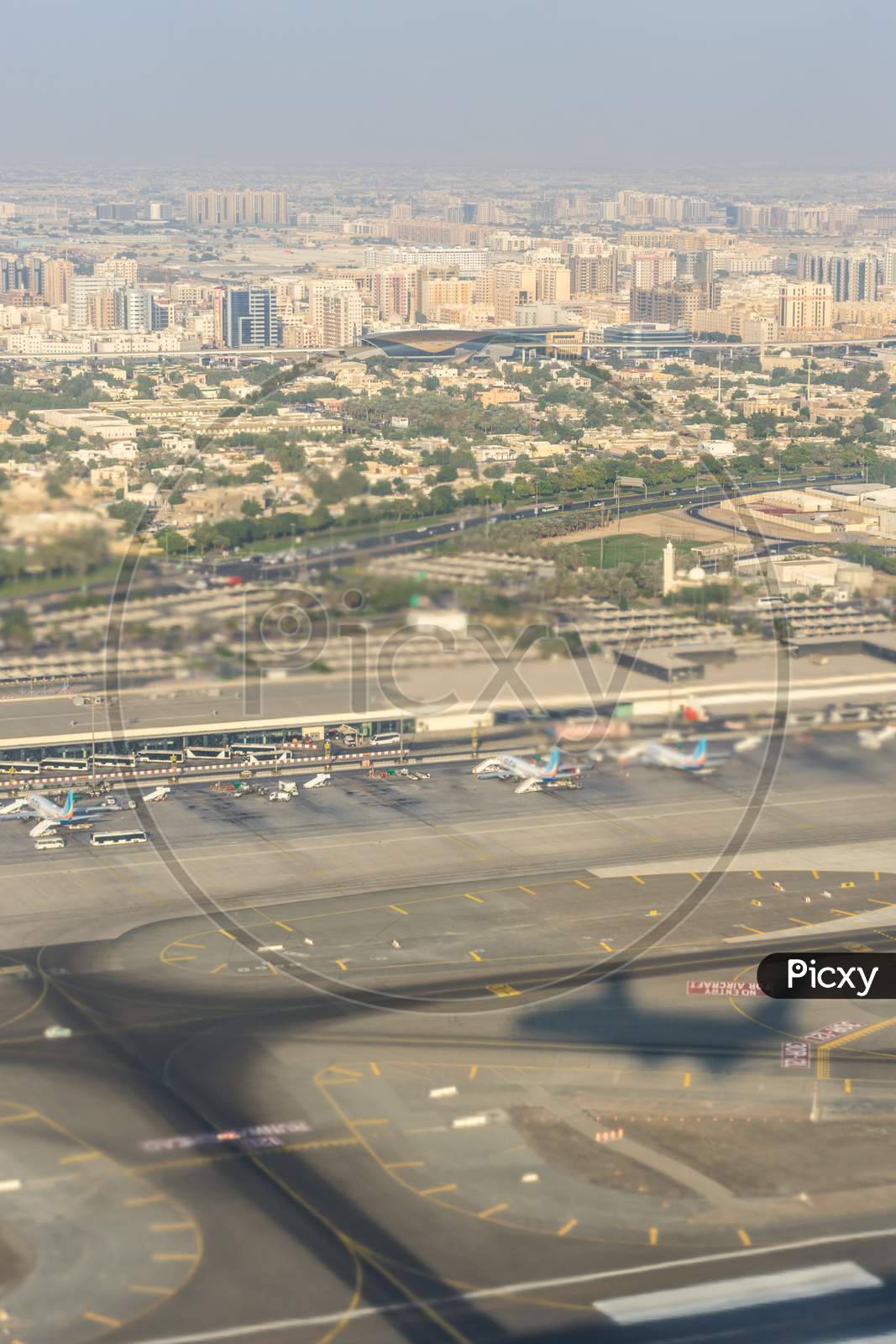 Dubai, Emirates - 18 November 2018: Dubai Airport Viewed From The Sky